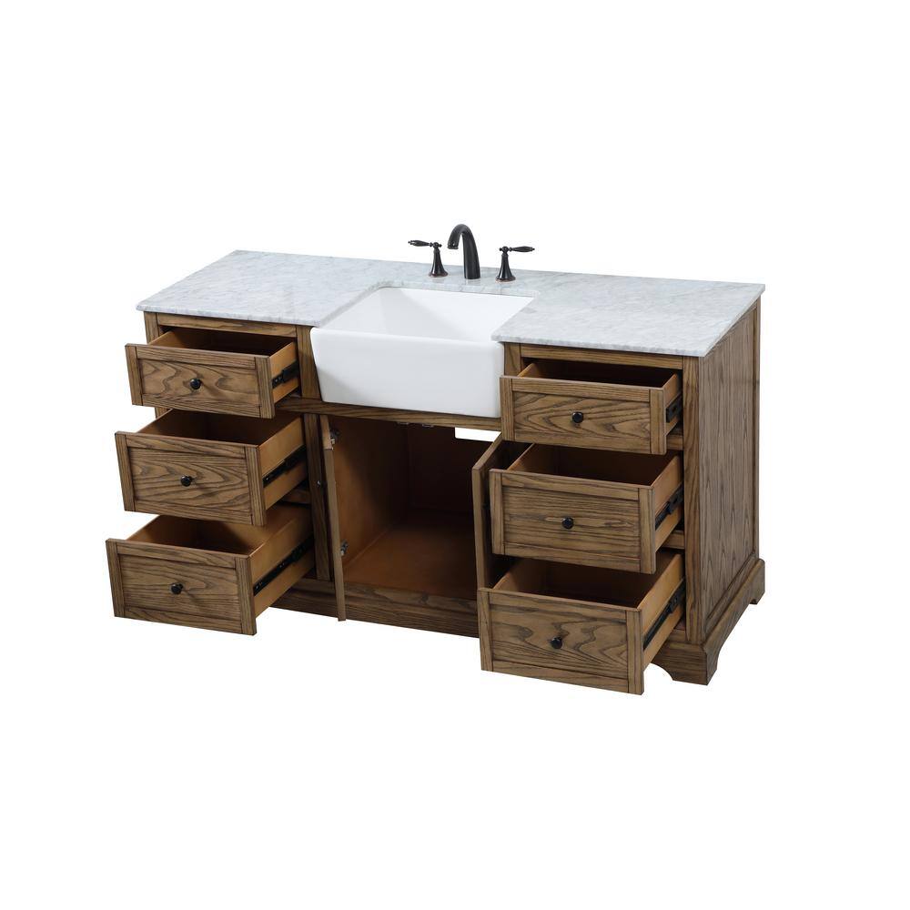 Driftwood 60" Single Bathroom Vanity with Carrara White Marble Top