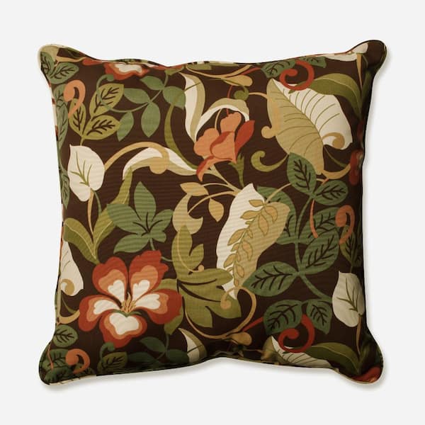 Pillow Perfect Floral Brown Square Outdoor Square Throw Pillow