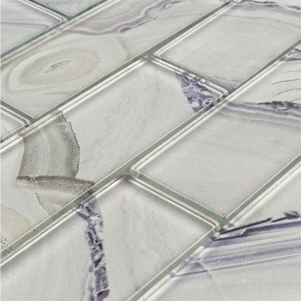 Geode Brick Gray 11.625 in. x 11.25 in. Interlocking Glossy Glass Mosaic  Tile (9.08 sq. ft./Case)