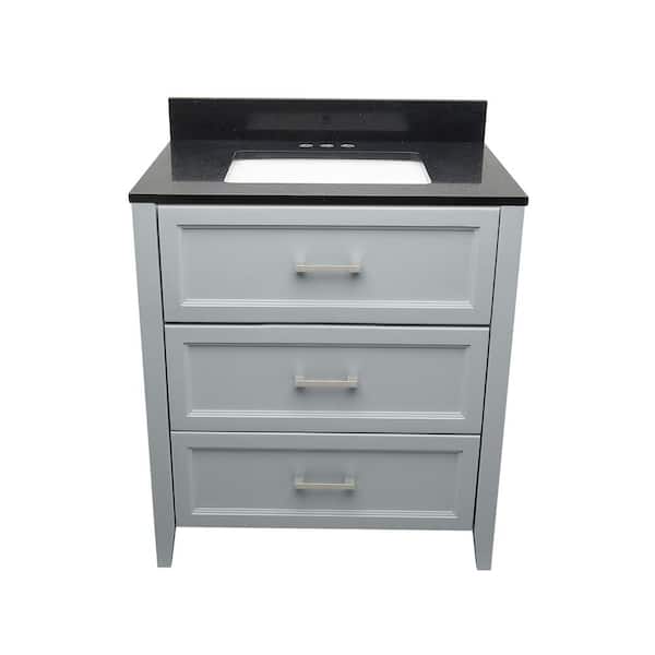 Ella Zermatt 31 in. W x 22 in. D x 36 in. H Bath Vanity in Gray with Quartz Stone Galaxy Black Top with White Basin
