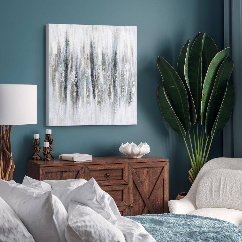 Silver Echoes Textured Hand Painted Frameless Canvas Wall Art