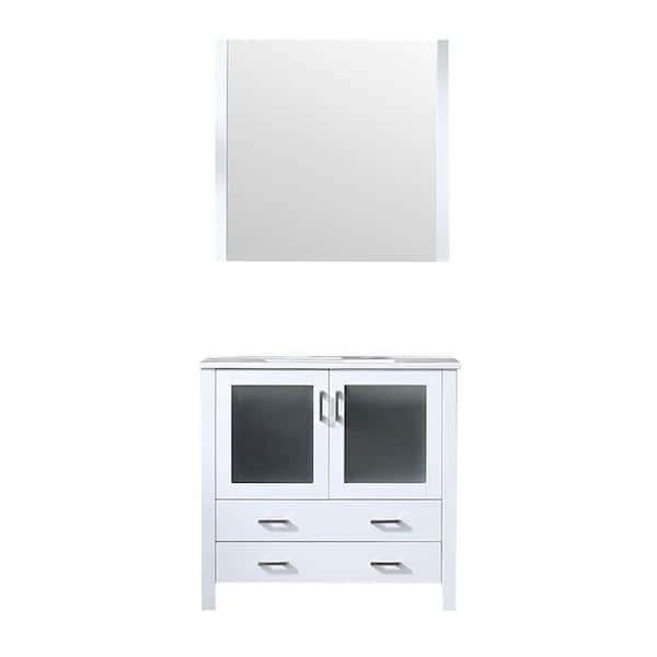 Volez 36 in W x 18 in D White Bath Vanity, Integrated Ceramic Top and 34 in Mirror