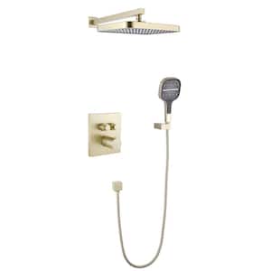 Single Handle 3-Spray Thermostatic Shower Faucet 1.8 GPM with Pressure Balance Brass Shower Trim Kit in Brushed Gold