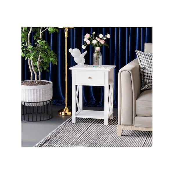 22 in. White Multipurpose Wood Outdoor Side Table, With shelves