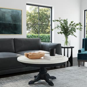 Danielle 38 in. W Black Round Marble Coffee Table