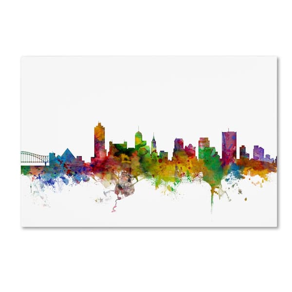 Trademark Fine Art 22 in. x 32 in. Memphis Tennessee Skyline by Michael Tompsett Floater Frame Architecture Wall Art