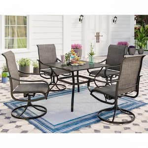 Black 5-Piece Metal Square Patio Outdoor Dining Set with Table and Textilene Swivel Chairs