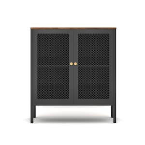 31.5 in. W x 15.75 in. D x 35.43 in. H Black Linen Cabinet with Magnetic Grid Doors and Adjustable Shelf