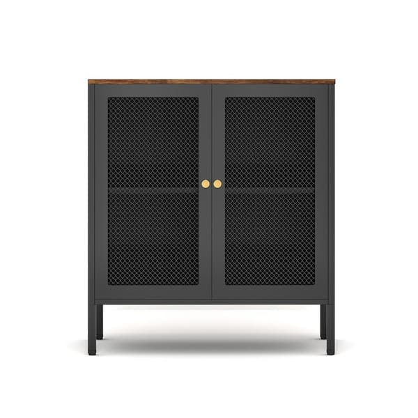 Unbranded 31.5 in. W x 15.75 in. D x 35.43 in. H Black Linen Cabinet with Magnetic Grid Doors and Adjustable Shelf