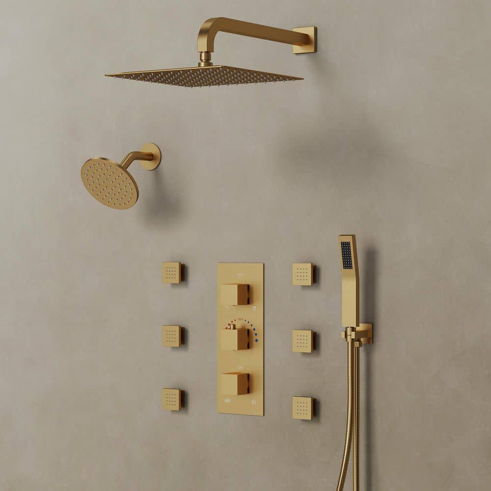 EVERSTEIN Thermostatic 8-Spray 12 and 6 in. Wall Mount Dual Shower