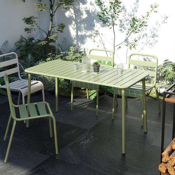 55 in., Rectangular Tabletop Metal Outdoor Dining Table, Frosty