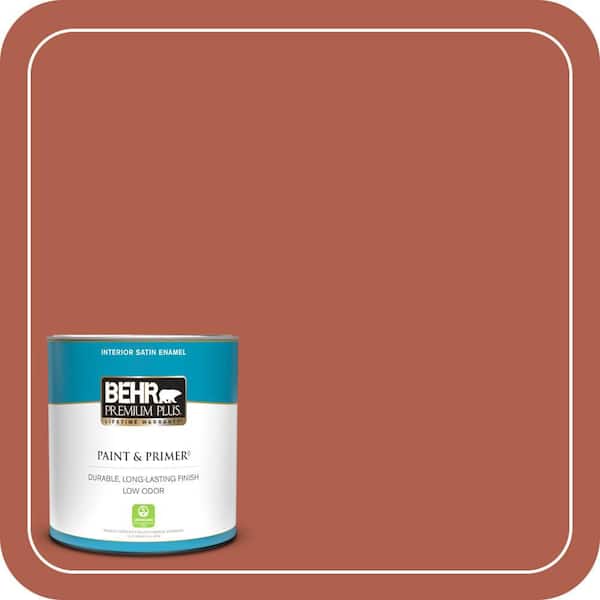 BEHR PREMIUM PLUS 1 qt. #BIC-46 Clay Red Satin Enamel Low Odor Interior Paint & Primer