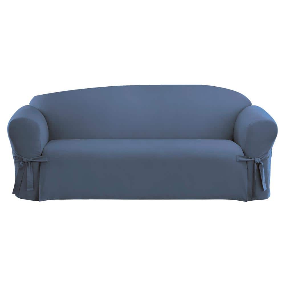 Blue Stone Cotton Duck Sofa Cover with Corner Ties