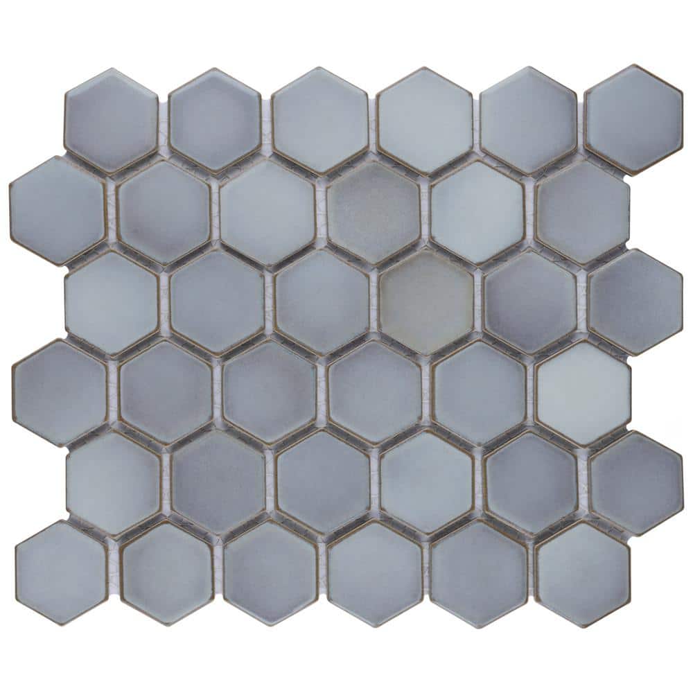 Modern Glossy Hexagon Porcelain Mosaic Tile in Soothing Gray