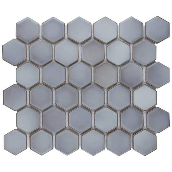 Merola Tile Hudson Due 2" Hex Grey Eye 10-7/8 in. x 12-5/8 in. Porcelain Mosaic Tile (9.7 sq. ft./Case)