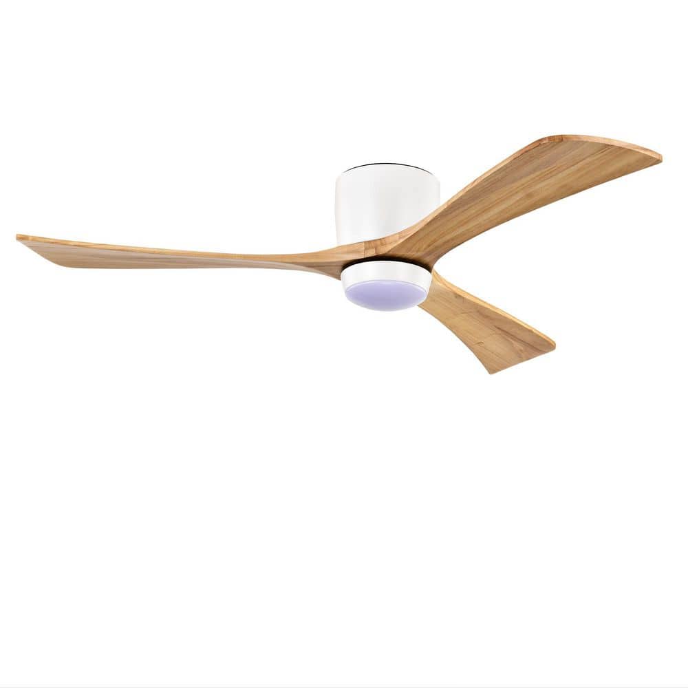 52 in. White Natural Wood Flush Mount Standard Ceiling Fan with Integrated LED and Remote Included price history on PriceWatchPro