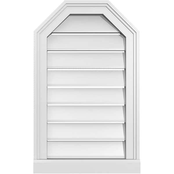 Ekena Millwork 16" x 26" Octagonal Top Surface Mount PVC Gable Vent: Functional with Brickmould Sill Frame