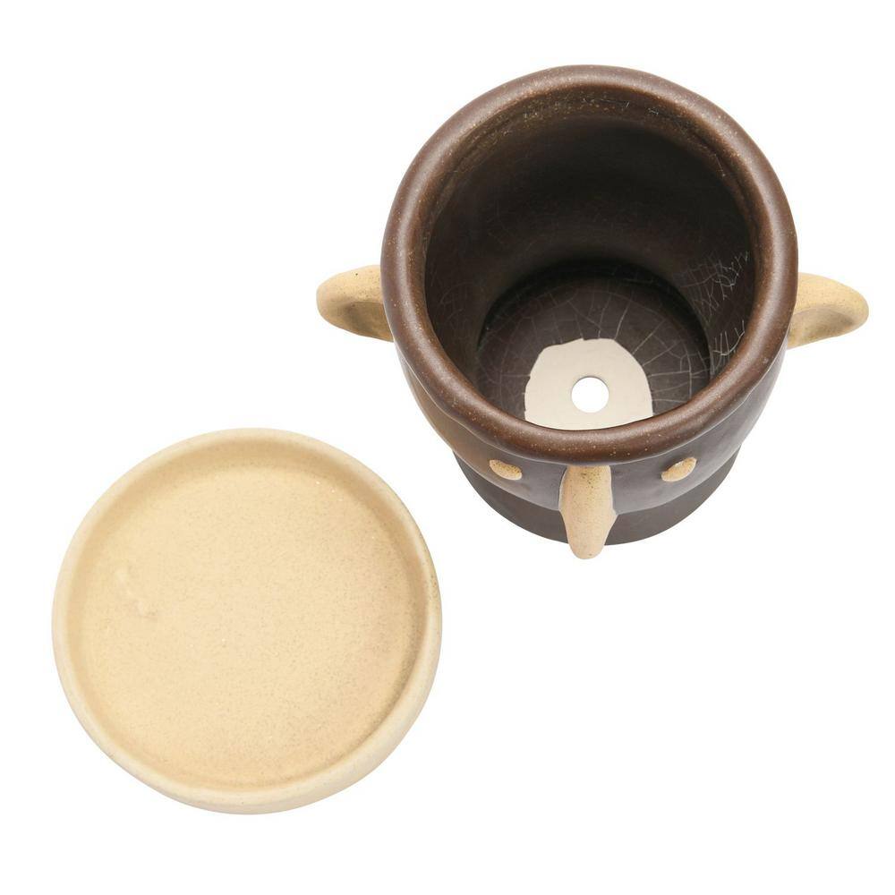 Matte Black and Cream Stoneware Face Planter with Saucer