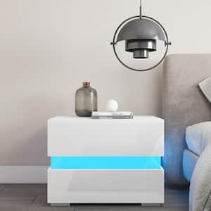 2-Drawer LED White Nightstand 18 in. H x 24 in. W x 15 in. D