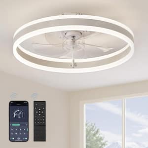 20 in. Smart Indoor Matte White Flush Mount Color Changing LED Ceiling Fan with Light Kit and Remote and App Control