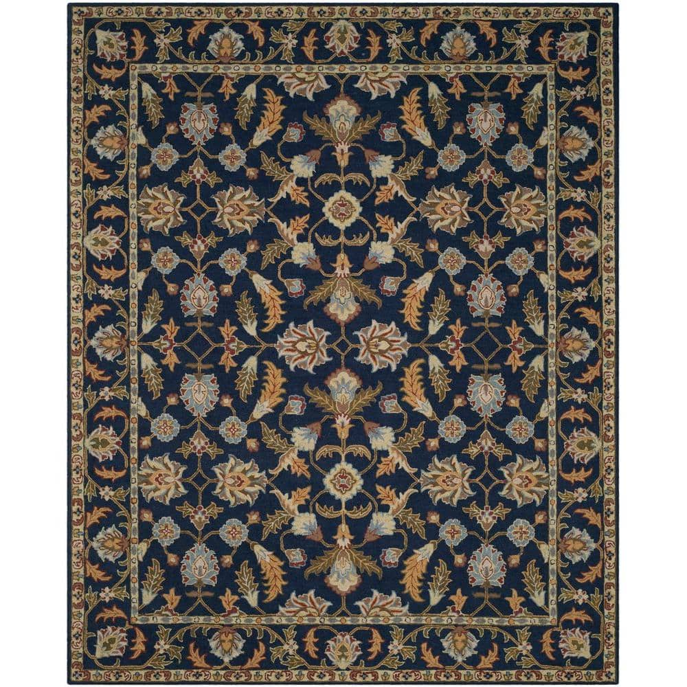 Blossom Navy Blue Handmade Wool 8' x 10' Area Rug