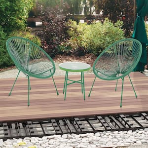 3 Piece Outdoor Patio All-Weather PE Rattan Chair Set with Side Table