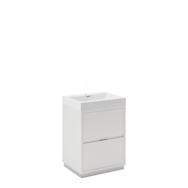 Valencia 24 in. W Bathroom Vanity in Glossy White with Acrylic Vanity Top in White