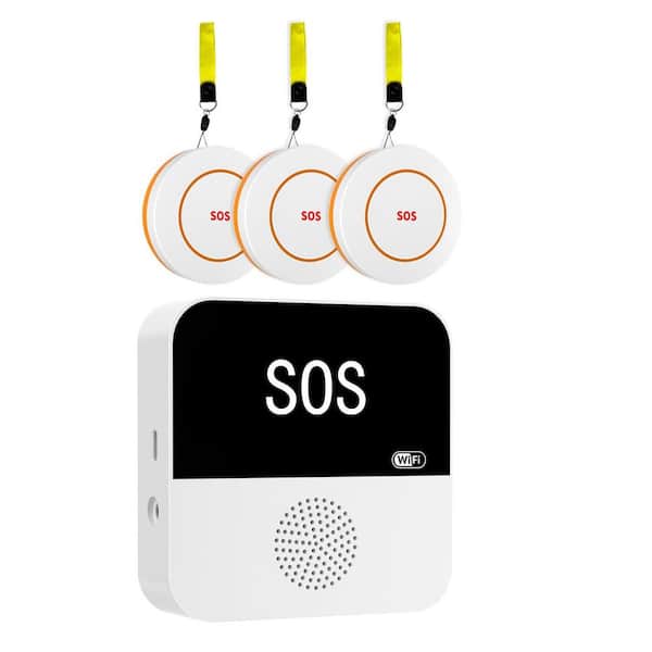 3-Pack Wireless Caregiver Call Button and 1 Receiver with Sound Light Alarm and App Alert for Elderly, Caregiver Pager