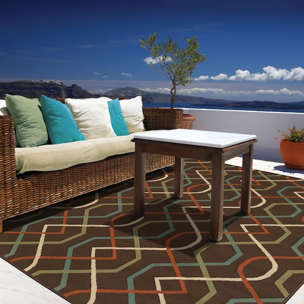 Illusion Brown 8 ft. x 11 ft. Indoor/Outdoor Patio Area Rug