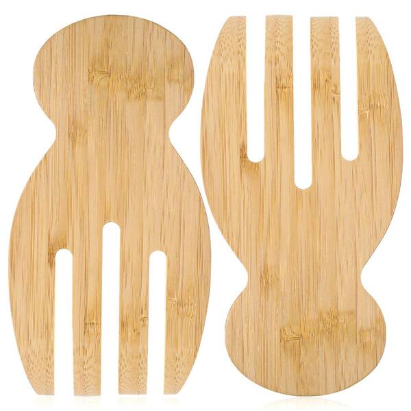 Bamboo Salad Hands 2-Piece Set, 7.1 Inch Wooden Teak Salad Servers Tongs for Serving Pasta and Fruit