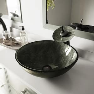 Giovanni Onyx Gray Glass 17 in. L x 17 in. W x 6 in. H Round Vessel Bathroom Sink