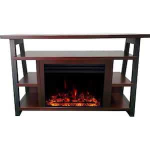 Industrial Chic 53.1 in. Width Freestanding Electric Fireplace TV Stand in Mahogany with 10 LED Color Effects