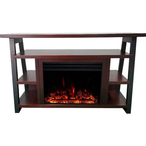 Hanover Industrial Chic 53.1 in. Width Freestanding Electric Fireplace TV Stand in Mahogany with 10 LED Color Effects