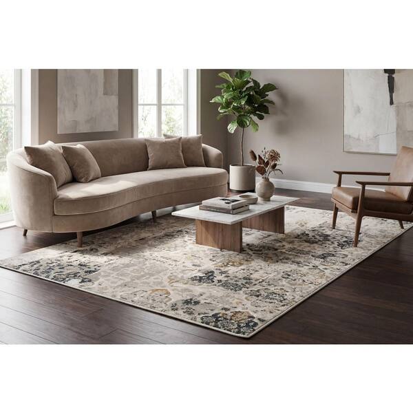 Quartz Ivory/Grey 2 ft. x 3 ft. 11 in. Transitional Polyester Area Rug