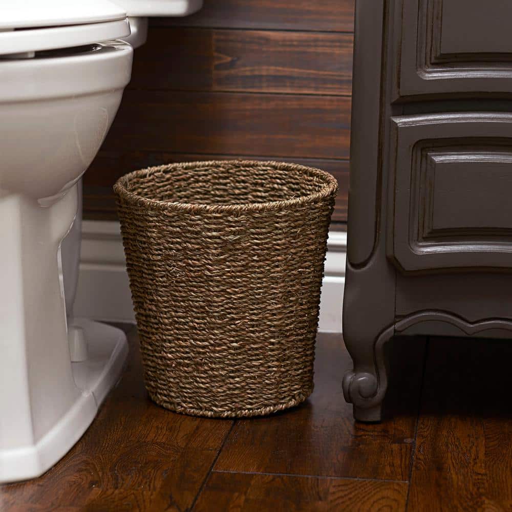 Natural Seagrass Wicker Waste Basket with Metal Frame