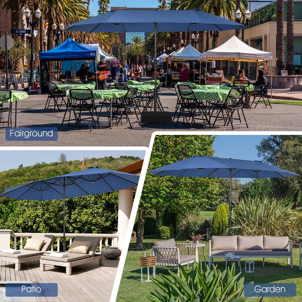 Navy Double-Sided 15ft Patio Umbrella with Hand Crank