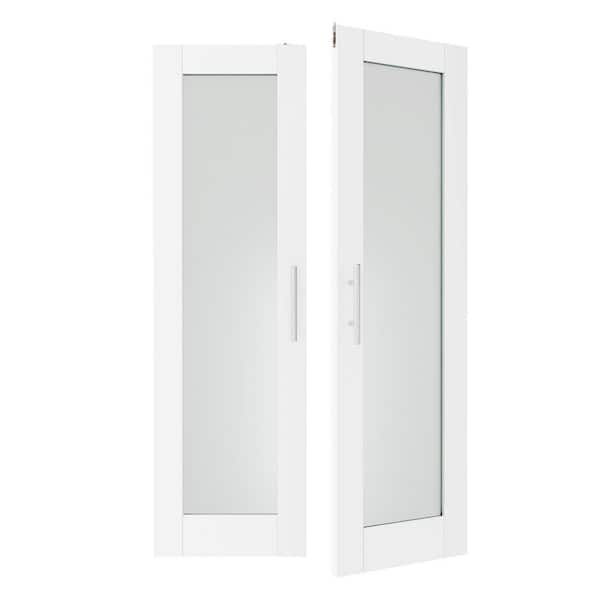 48 in. x 80 in. Solid Wood & MDF, Full Lite, Frosted Glass, White Primed, Pantry Door, Interior Door Slab W/ Ball Catch