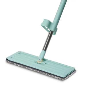 14 in. x 4.3 in. Microfiber Flat Mops Green with 2 pcs Washable Pads for Floor Cleaning