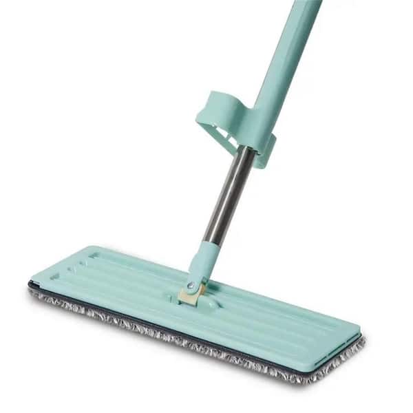 Wellco 14 in. x 4.3 in. Microfiber Flat Mops Green with 2 pcs Washable Pads for Floor Cleaning