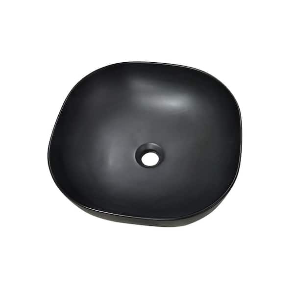 16 in. Square Black Ceramic Bathroom Vanity Sink