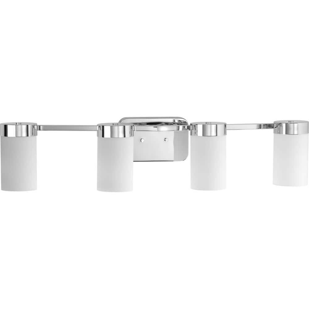Elevate Mid-Century Modern Chrome 4-Light Bath Vanity with Etched White Glass
