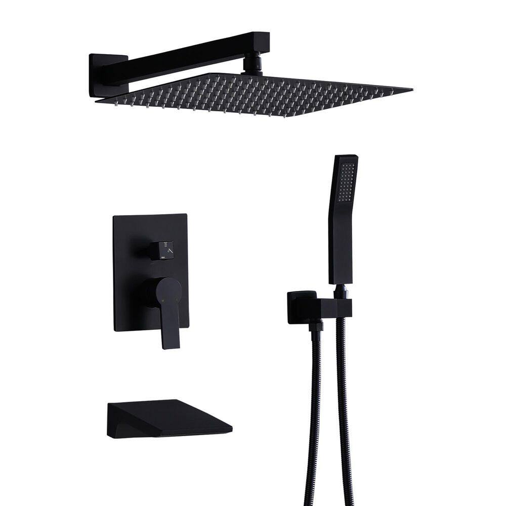 12-Inch Rain Shower System with Tub Spout and Handheld : All-Metal Wall Mounted Shower Faucet Valve Kit price history on PriceWatchPro