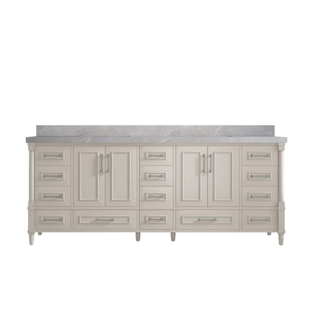 Hudson 84 in. W x 22 in. D x 36 in. H Double Sink Bath Vanity in Fine Grain with 2 in. Pearl Gray Qt. Top price history on PriceWatchPro