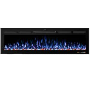 48 in. Smart Electric Fireplace Inserts Recessed and Wall Mounted Fireplace with Remote in Black