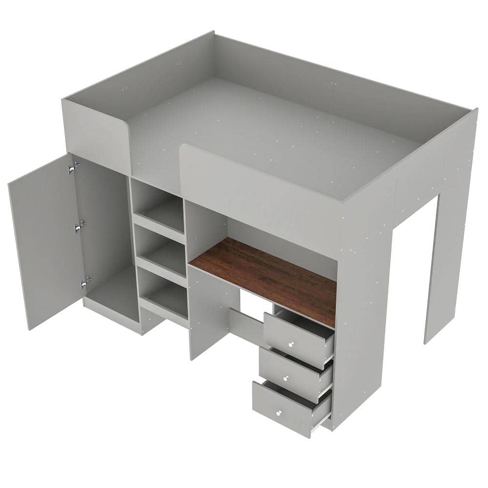Gray Full Wood Loft Bed with Built-in Wardrobe,Desk,Storage Shelves and Drawers price history on PriceWatchPro