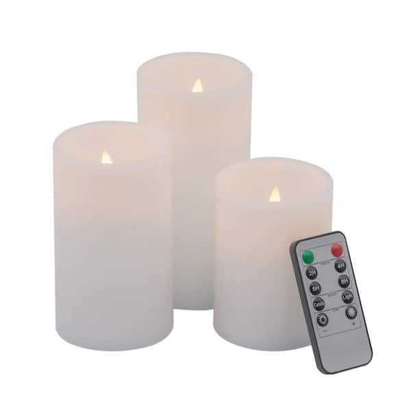Ivory LED Candles with Remote Timer (3-Pack) L : D 3 in. x 6 in. M : D 3 in x 5 in. S : D 3 in. x 4 in.