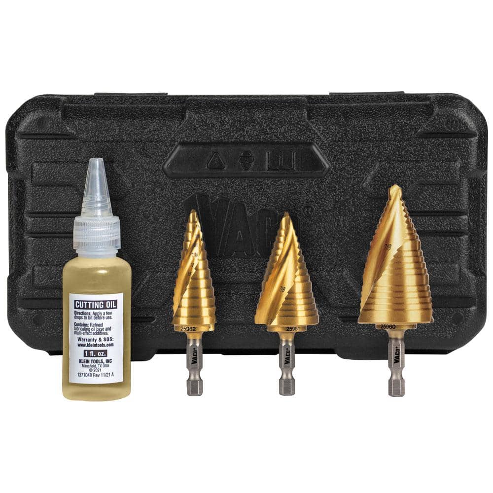 Klein Tools Step Bit Kit, Spiral DoubleFluted, VACO (3Piece) 25951