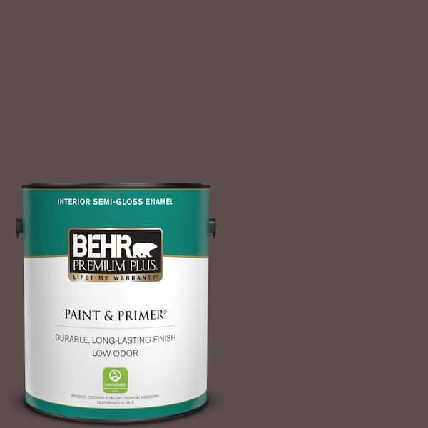 BEHR PREMIUM PLUS 1 gal. #740B-7 Smooth Coffee Semi-Gloss Enamel Low Odor Interior Paint & Primer