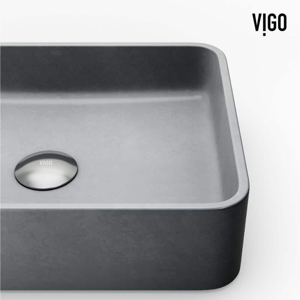 Gray Concrete Rectangular Vessel Bathroom Sink, 16" x 12"