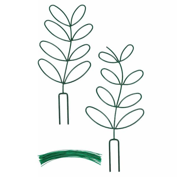 2 Pack 12" Leaf Shape Indoor Plant Trellis - Houseplant Support with 50 Ties (Green)